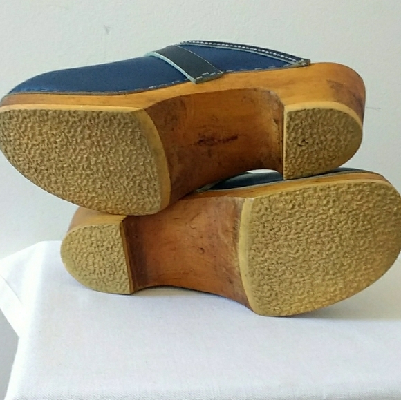 Vintage Træsko Wooden Shoes Clog Blue Slip On - Picture 4 of 8